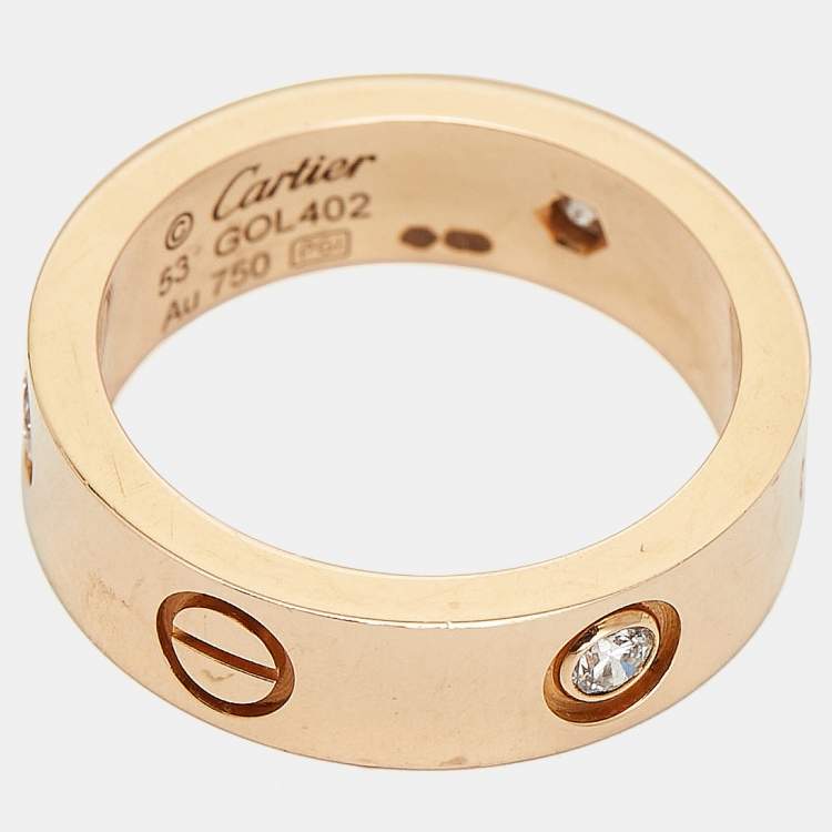 Pre Owned Cartier Love 3 Diamond 18K Rose Gold Band Ring Size 53