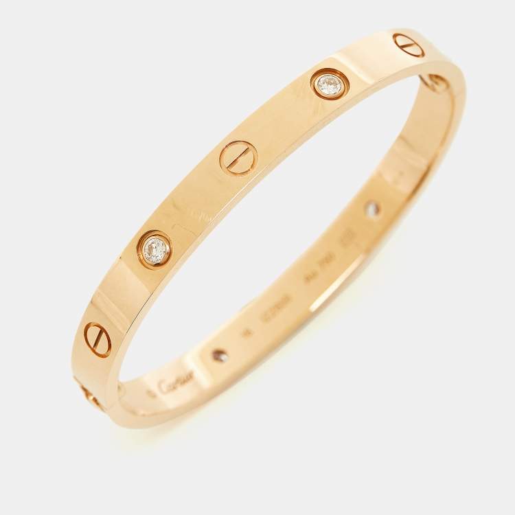 Pre Owned Cartier Love 4 Diamonds 18k Rose Gold Bracelet 16