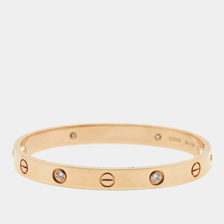 Pre Owned Cartier Love 4 Diamonds 18k Rose Gold Bracelet 16