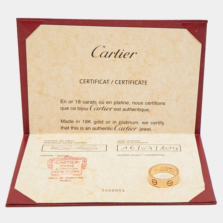 Pre Owned Cartier Love 18K Rose Gold Band Ring Size 52