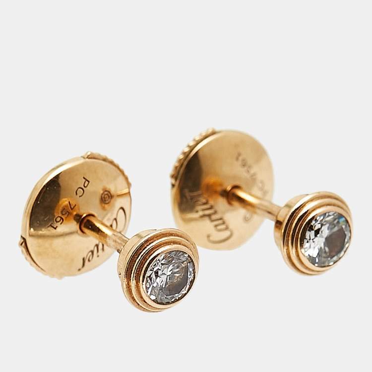 Pre Owned Cartier D'Amour Diamond 18K Rose Gold Medium Model Stud Earrings