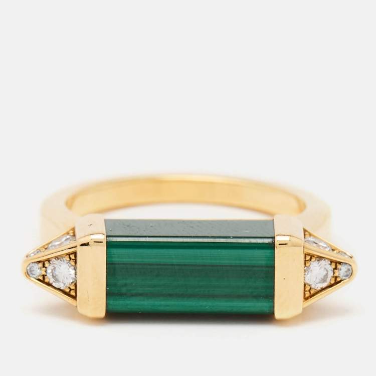 Pre Owned Cartier Les Berlingots de Cartier Malachite Diamonds 18k Yellow Gold Ring Size 58