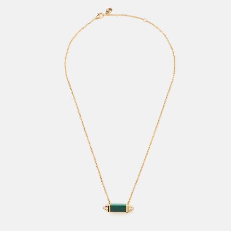 Pre Owned Cartier Les Berlingots de Cartier Malachite Diamonds 18k Yellow Gold Necklace