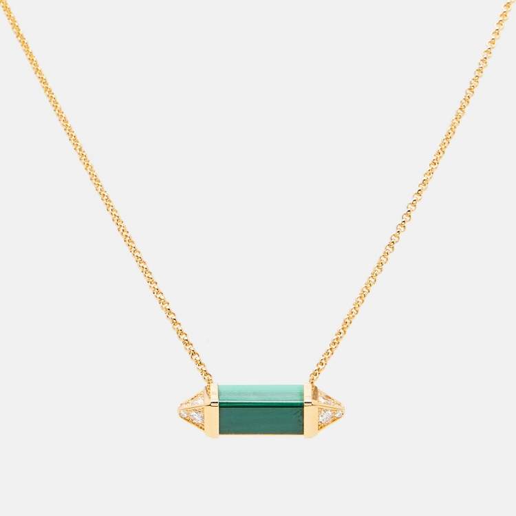 Pre Owned Cartier Les Berlingots de Cartier Malachite Diamonds 18k Yellow Gold Necklace