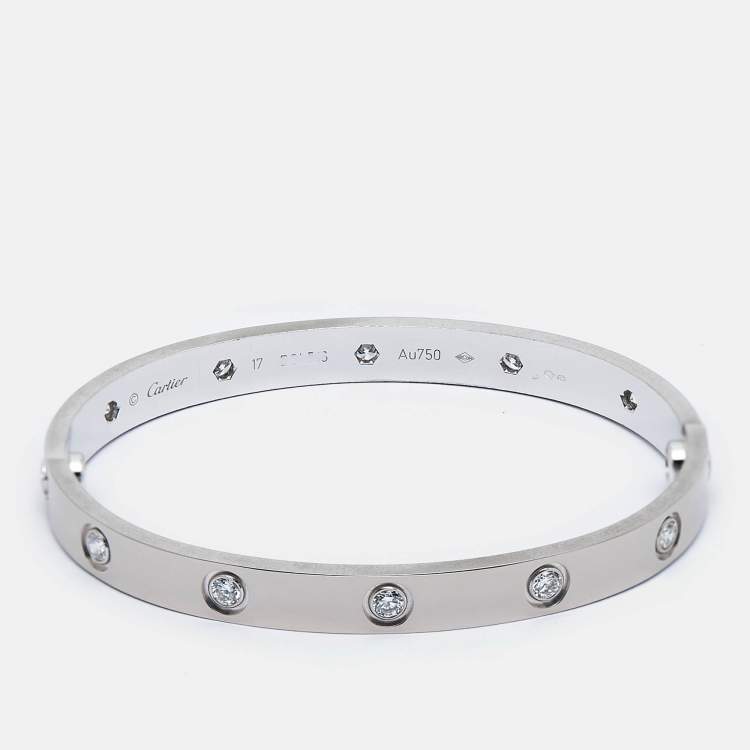 Pre Owned Cartier Love 10 Diamonds 18k White Gold Bracelet 17