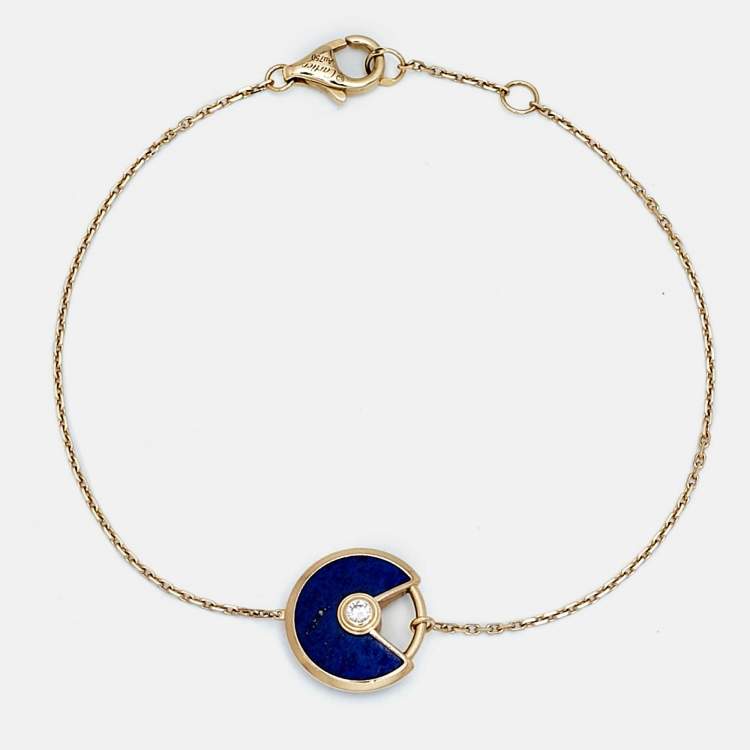 Pre Owned Cartier Amulette De Cartier  Diamond, Lapis Lazuli 18k Yellow Gold XS Model Bracelet