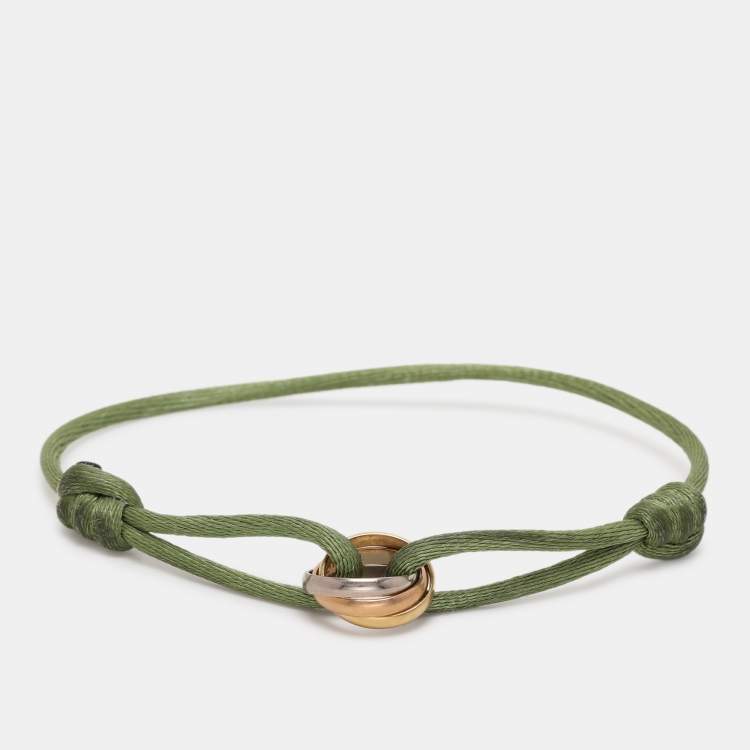 Pre Owned Cartier Trinity 18k Three Tone Gold Adjustable Green Cord Bracelet