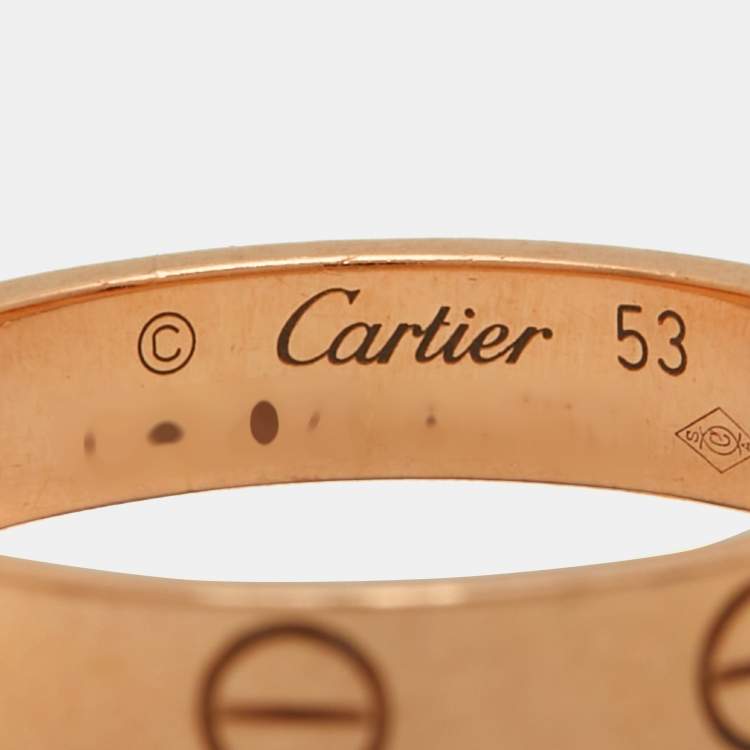 Pre Owned Cartier Love 18k Rose Gold Small Model Wedding Band Ring Size 53