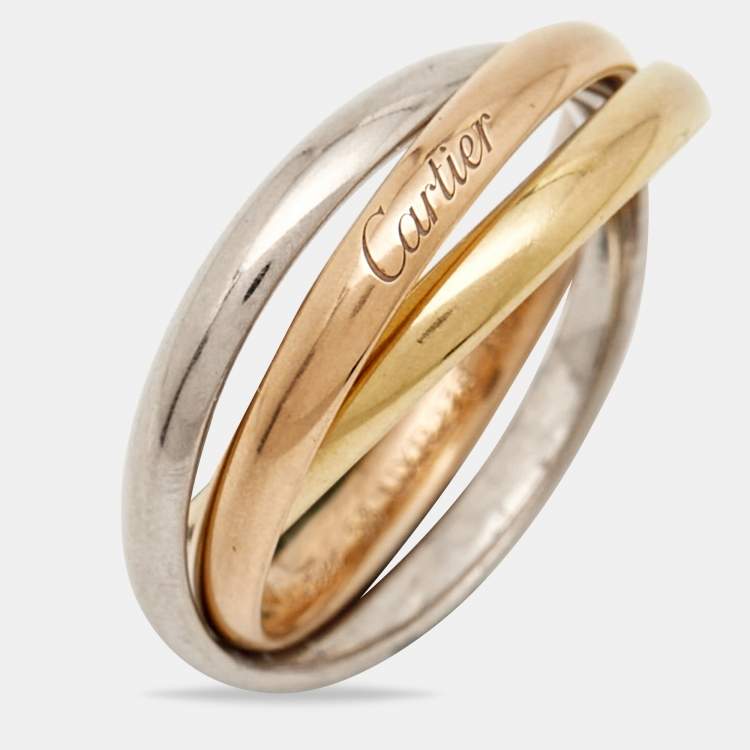 Pre Owned Cartier Trinity 18k Three Tone Gold Small Model Ring Size 53