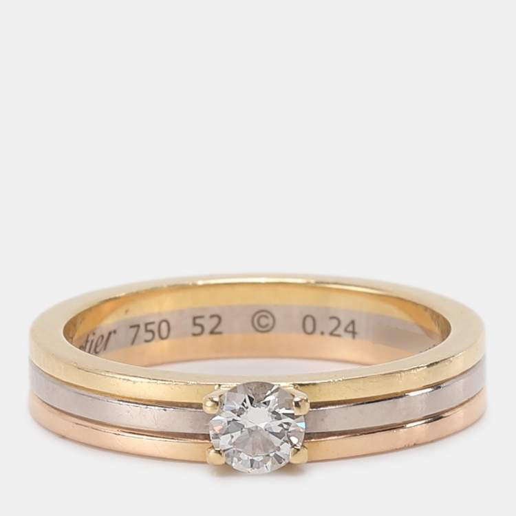 Pre Owned Cartier 18K Yellow, Rose, White Gold and Diamond Vendôme Louis Cartier Solitaire Ring EU 52