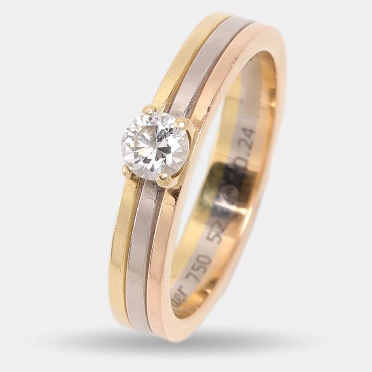 Pre Owned Cartier 18K Yellow, Rose, White Gold and Diamond Vendôme Louis Cartier Solitaire Ring EU 52
