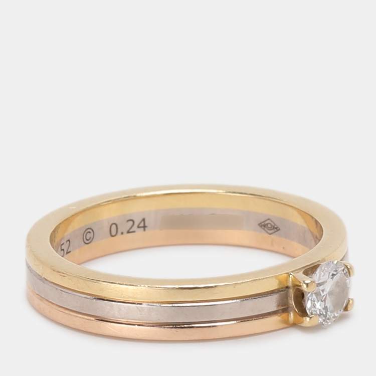 Pre Owned Cartier 18K Yellow, Rose, White Gold and Diamond Vendôme Louis Cartier Solitaire Ring EU 52