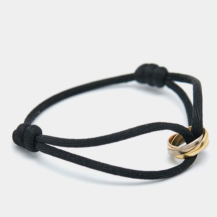 Pre Owned Cartier Trinity 18k Three Tone Gold Black Cord Adjustable Bracelet