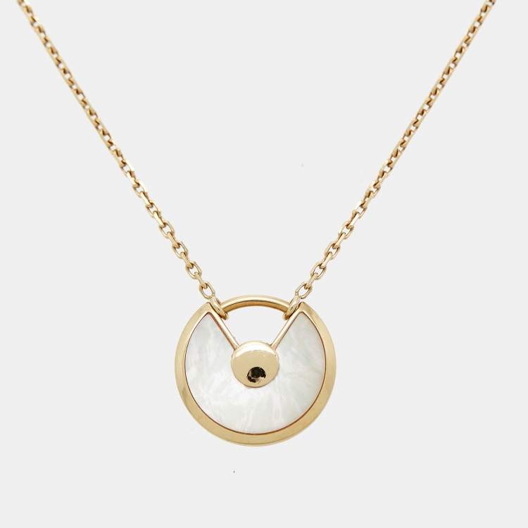 Pre Owned Cartier Amulette De Cartier Mother of Pearl Diamond 18k Yellow Gold XS Model Necklace