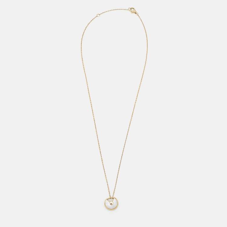 Pre Owned Cartier Amulette De Cartier Mother of Pearl Diamond 18k Yellow Gold XS Model Necklace