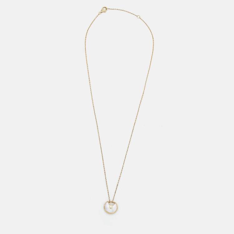 Pre Owned Cartier Amulette De Cartier Mother of Pearl Diamond 18k Yellow Gold XS Model Necklace
