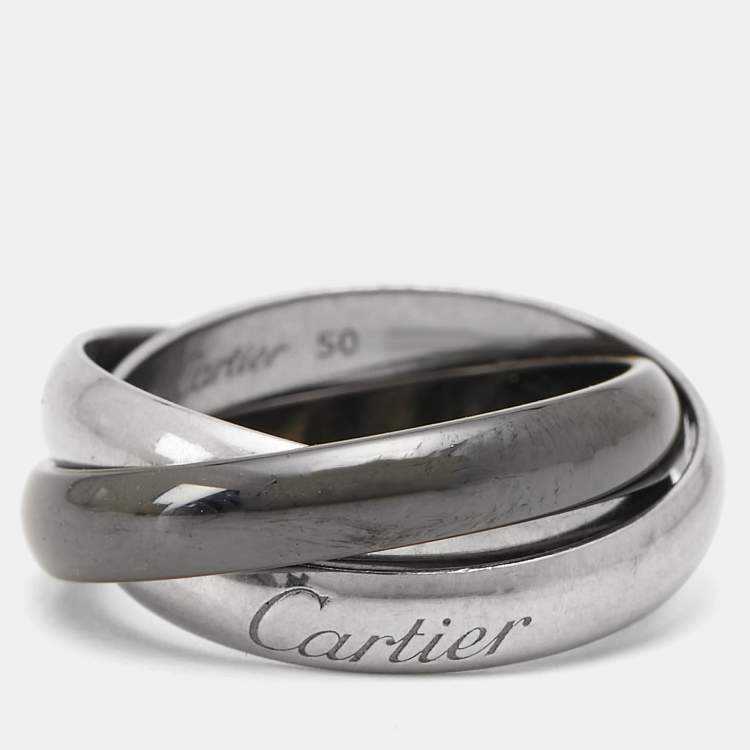 Pre Owned Cartier Trinity 18k White Gold Ceramic Ring Size 50