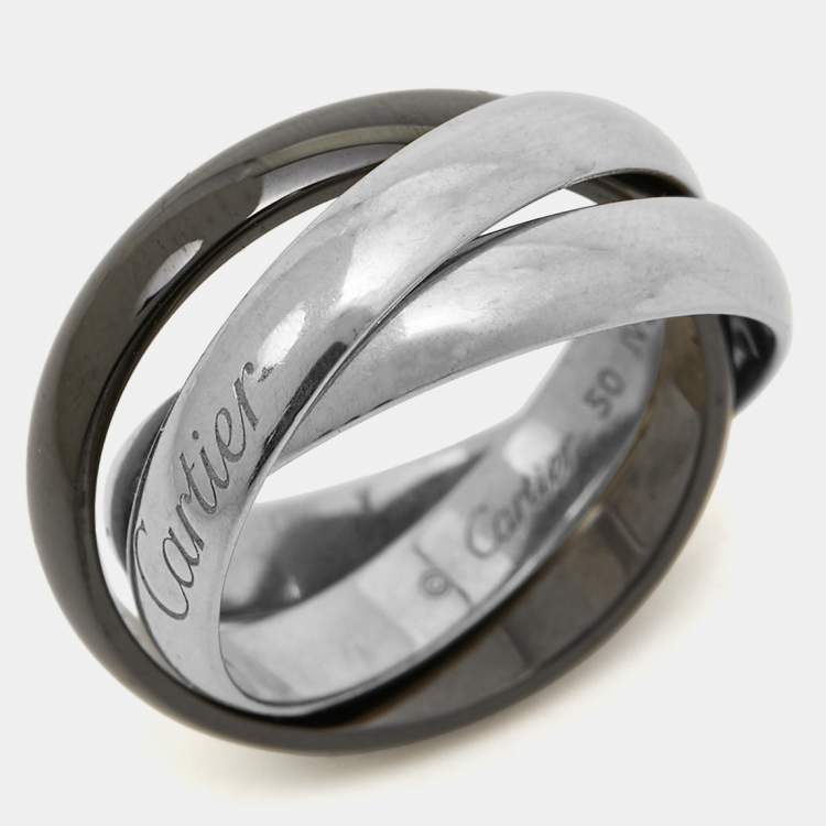 Pre Owned Cartier Trinity 18k White Gold Ceramic Ring Size 50