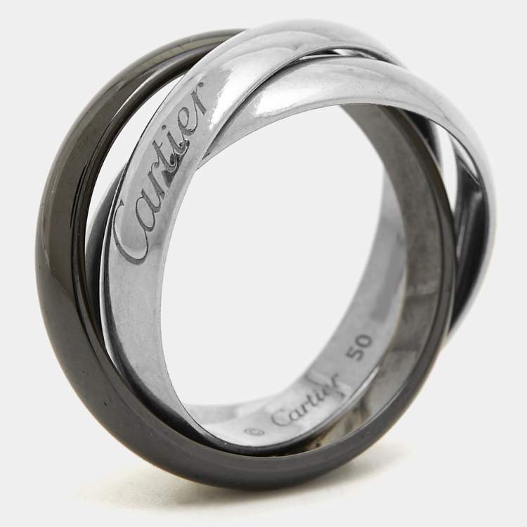 Pre Owned Cartier Trinity 18k White Gold Ceramic Ring Size 50