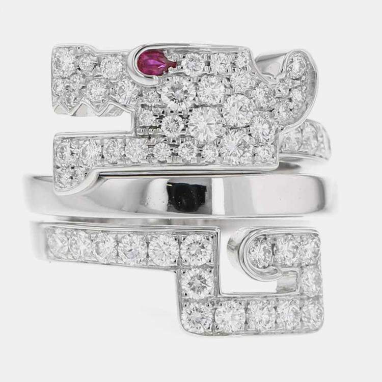 Pre Owned Cartier 18K White Gold Le Beze du Dragon Ring EU 51