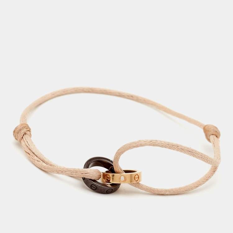 Pre Owned Cartier Love Brown Ceramic Diamonds 18k Rose Gold Adjustable Cord Bracelet
