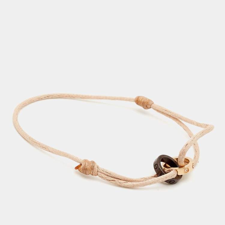 Pre Owned Cartier Love Brown Ceramic Diamonds 18k Rose Gold Adjustable Cord Bracelet