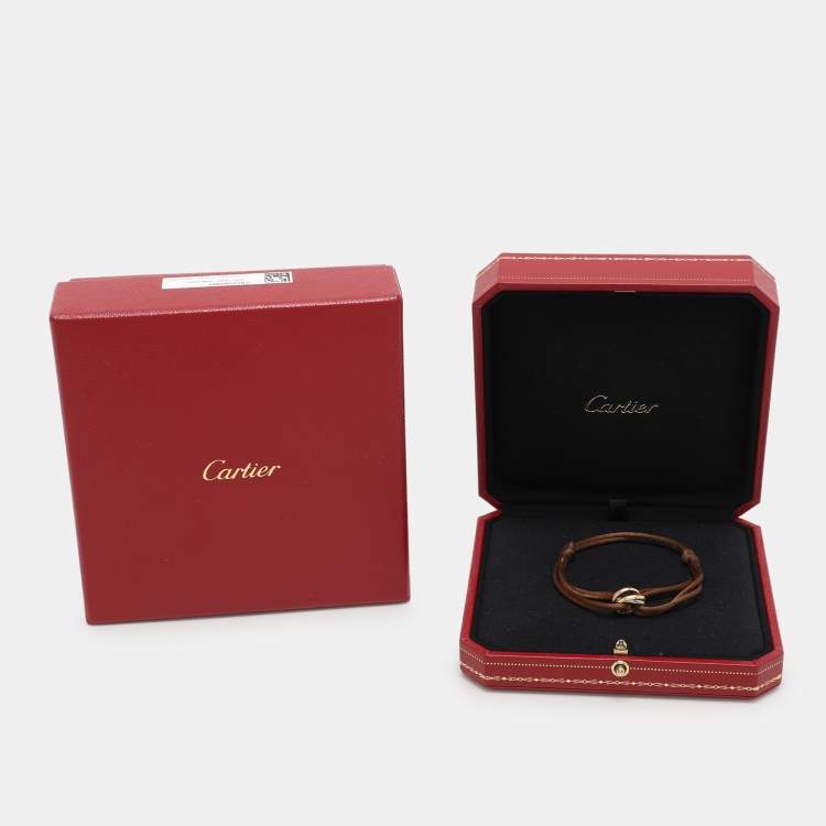 Pre Owned Cartier Trinity de Cartier 18K Three Tone Gold Adjustable Brown Cord Bracelet