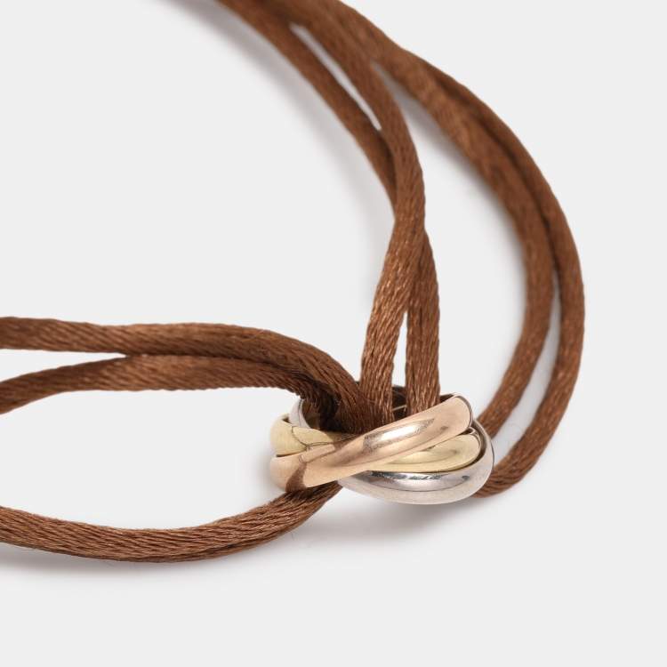 Pre Owned Cartier Trinity de Cartier 18K Three Tone Gold Adjustable Brown Cord Bracelet