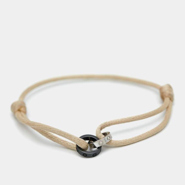 Pre Owned Cartier Love Ceramic Diamonds 18k White Gold Adjustable Cord Bracelet
