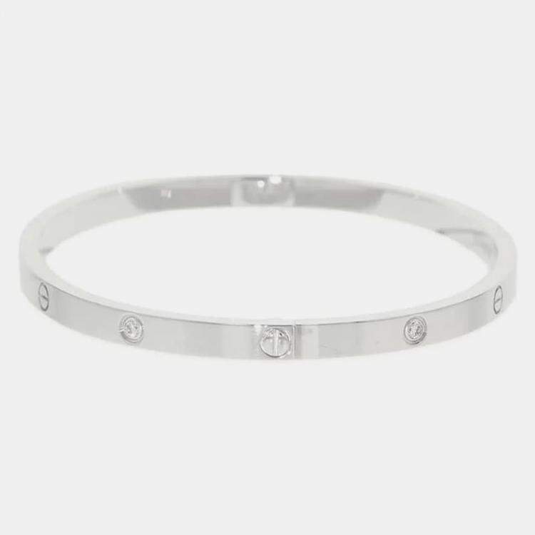 Pre Owned Cartier 18K White Gold and Diamond Love Bangle Bracelet 