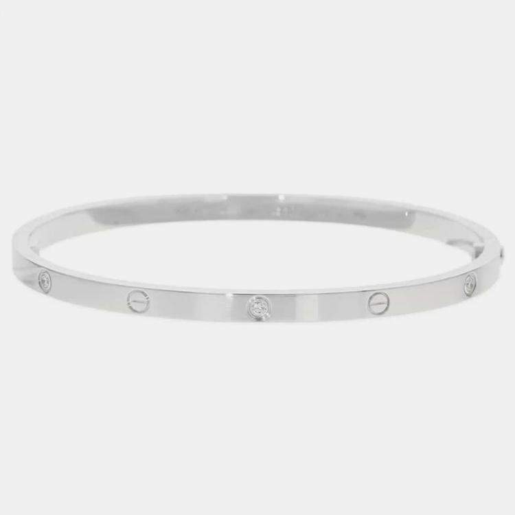 Pre Owned Cartier 18K White Gold and Diamond Love Bangle Bracelet 
