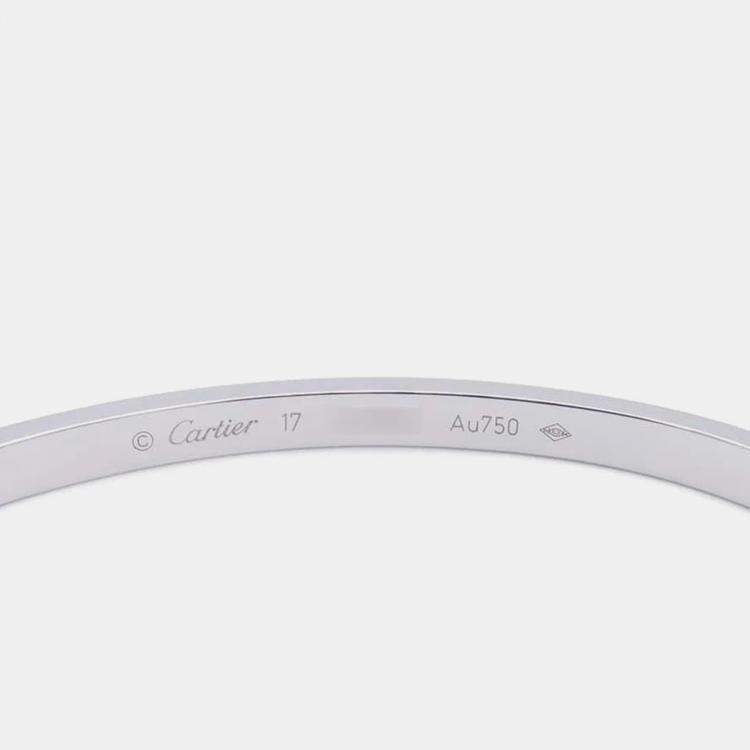 Pre Owned Cartier 18K White Gold and Diamond Love Bangle Bracelet 