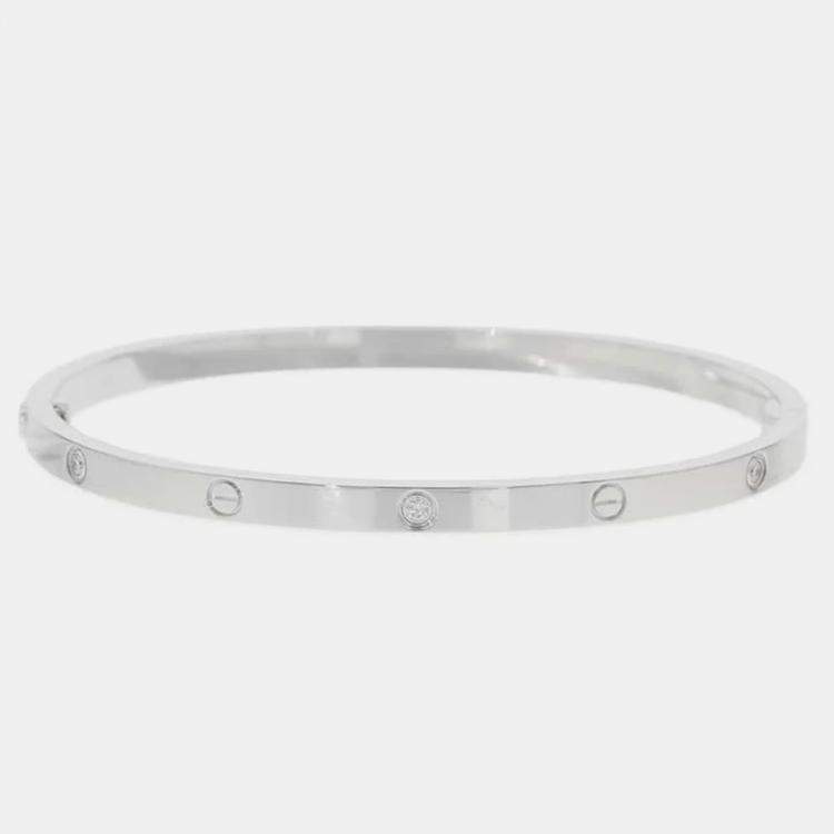Pre Owned Cartier 18K White Gold and Diamond Love Bangle Bracelet 