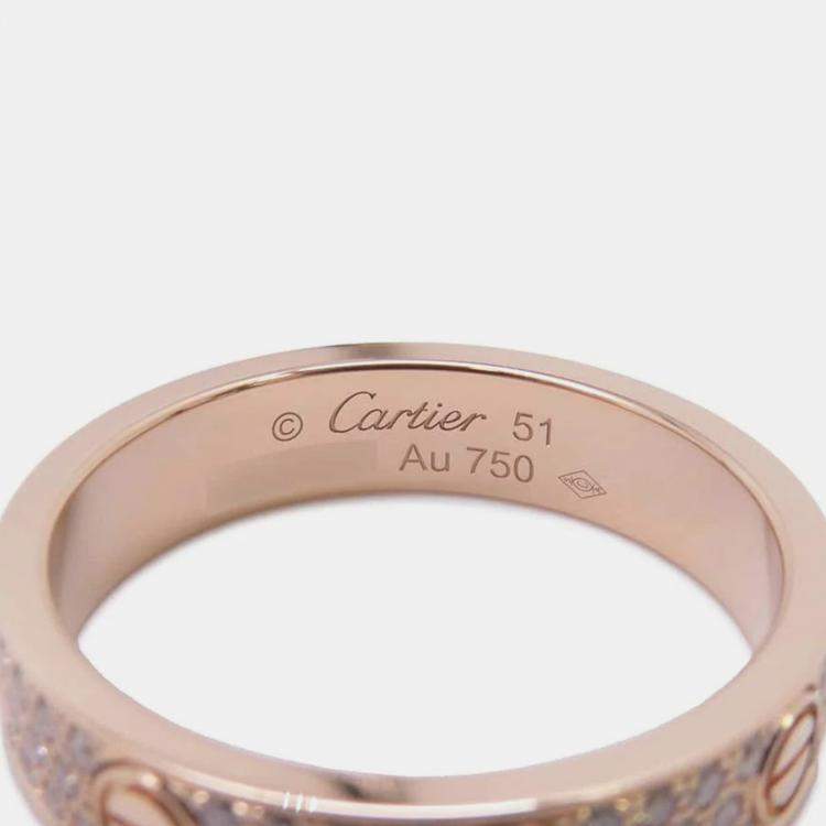 Pre Owned Cartier 18K Rose Gold and Diamond Love Band Ring EU 51