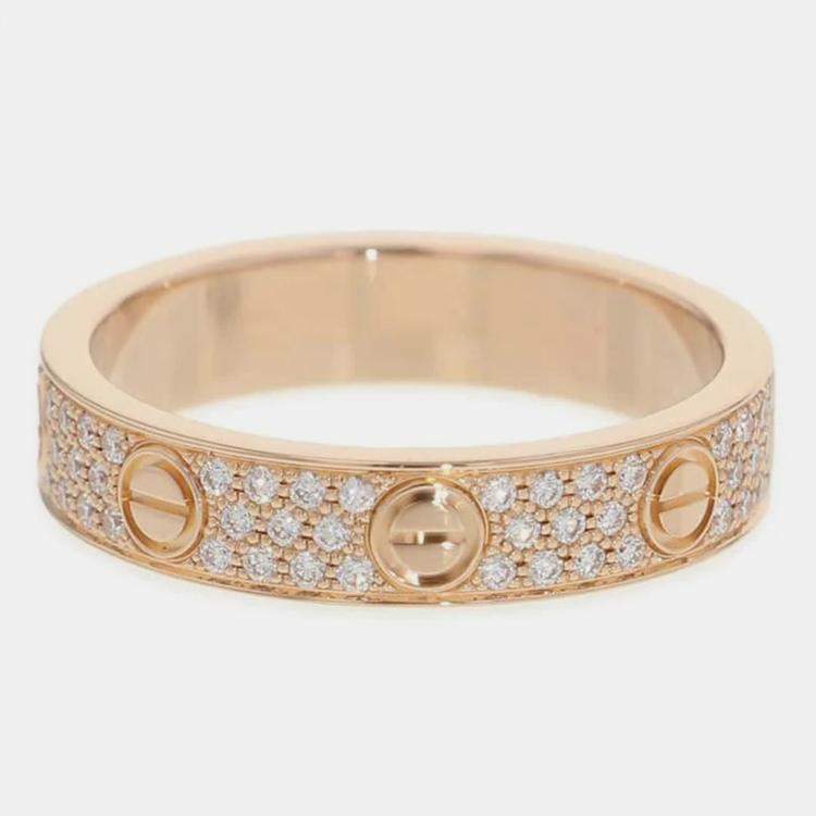 Pre Owned Cartier 18K Rose Gold and Diamond Love Band Ring EU 51