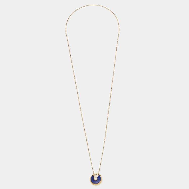 Pre Owned Cartier Amulette De Cartier Lapis Lazuli Diamond 18k Yellow Gold Small Model Necklace