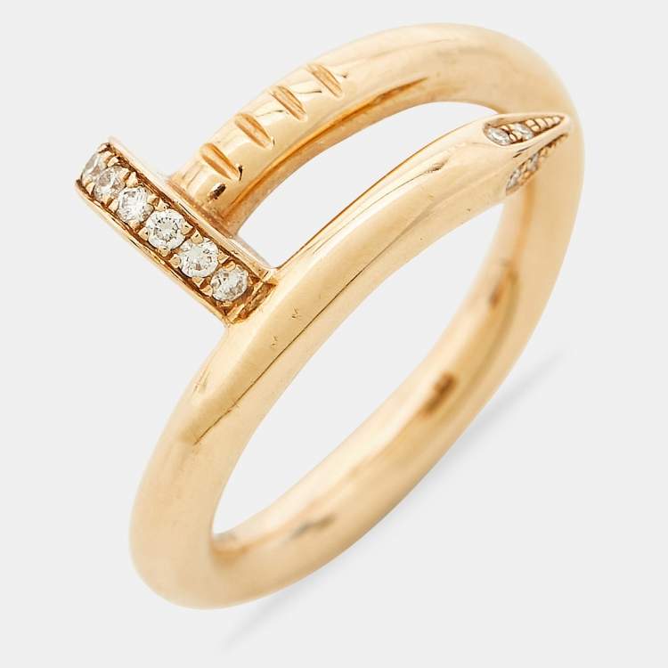 Pre Owned Cartier Juste Un Clou Diamonds 18k Rose Gold Ring Size 50