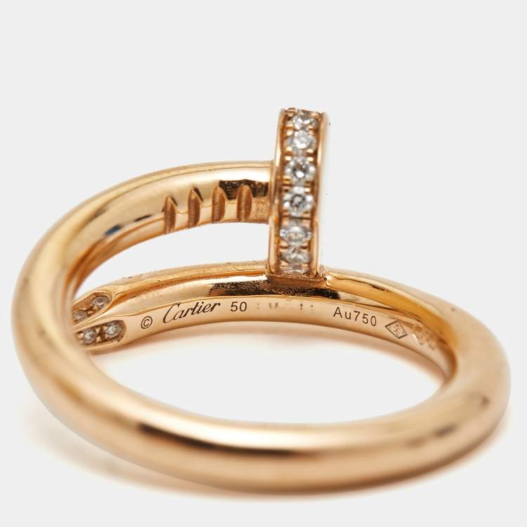 Pre Owned Cartier Juste Un Clou Diamonds 18k Rose Gold Ring Size 50