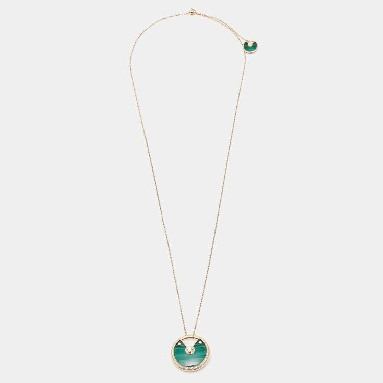 Pre Owned Cartier Amulette De Cartier Diamonds Malachite 18k Rose Gold Long Necklace
