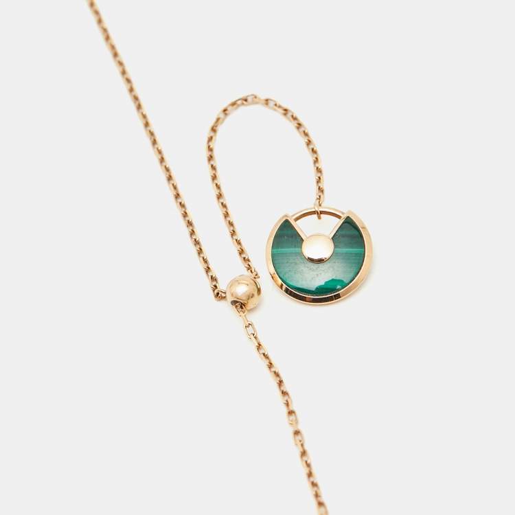 Pre Owned Cartier Amulette De Cartier Diamonds Malachite 18k Rose Gold Long Necklace