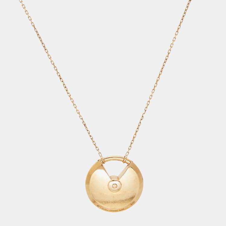 Pre Owned Cartier Amulette De Cartier Diamonds Malachite 18k Rose Gold Long Necklace