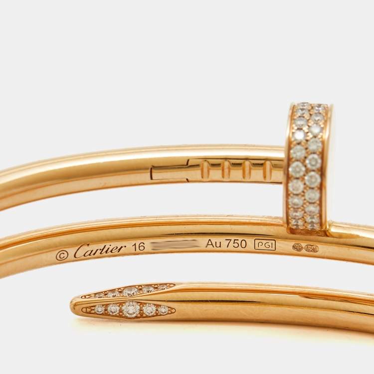 Pre Owned Cartier Juste Un Clou Diamonds 18k Rose Gold Double Bracelet 16 