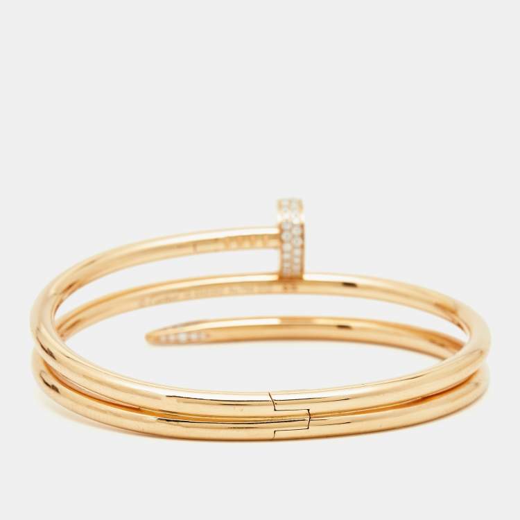 Pre Owned Cartier Juste Un Clou Diamonds 18k Rose Gold Double Bracelet 16 