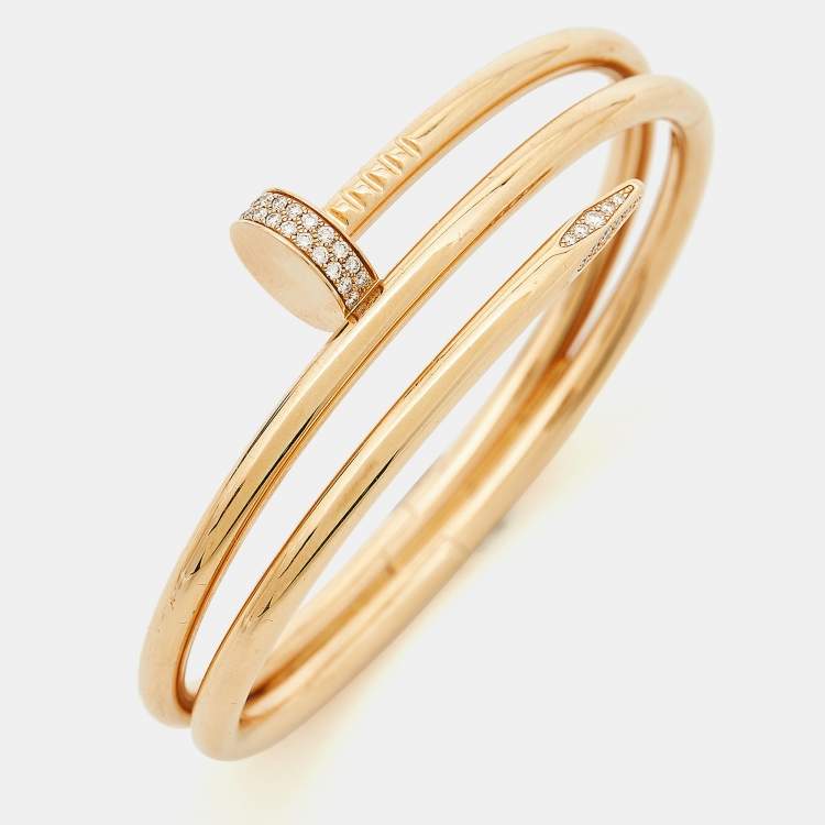 Pre Owned Cartier Juste Un Clou Diamonds 18k Rose Gold Double Bracelet 16 