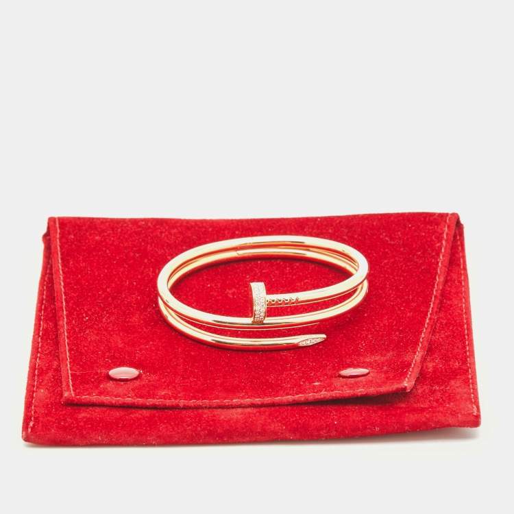 Pre Owned Cartier Juste Un Clou Diamonds 18k Rose Gold Double Bracelet 16 