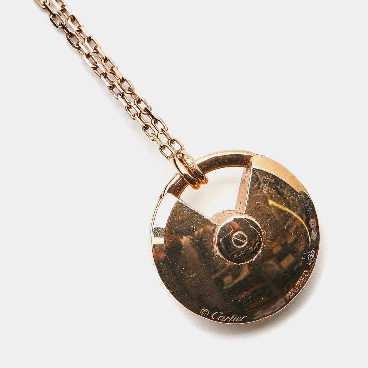 Pre Owned Cartier Amulette De Cartier Malachite Diamonds 18k Rose Gold Small Model Necklaces