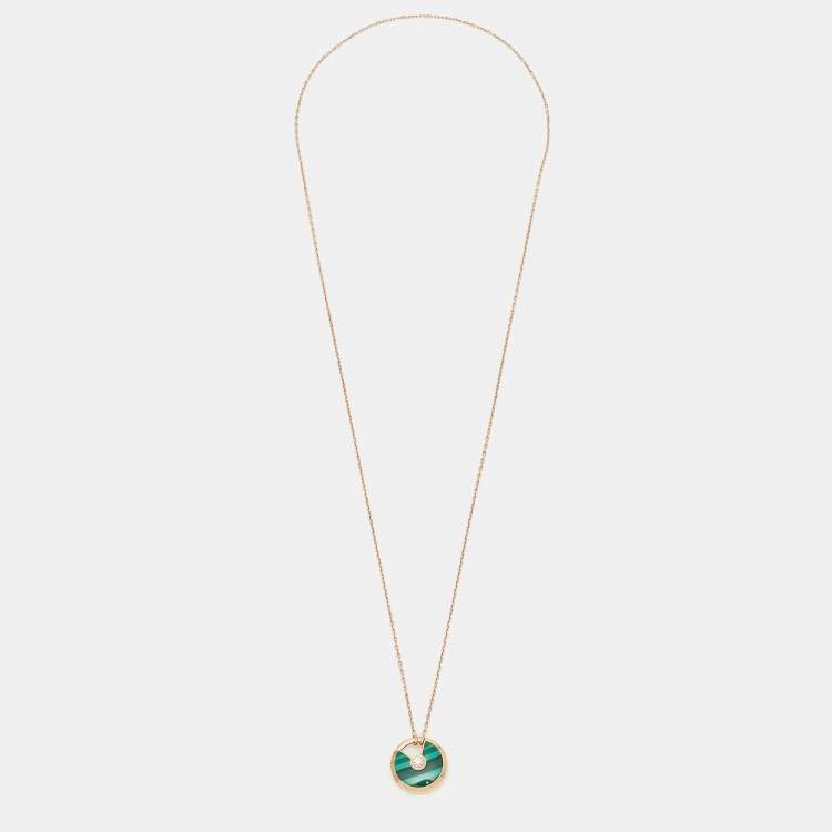 Pre Owned Cartier Amulette De Cartier Malachite Diamonds 18k Rose Gold Small Model Necklaces