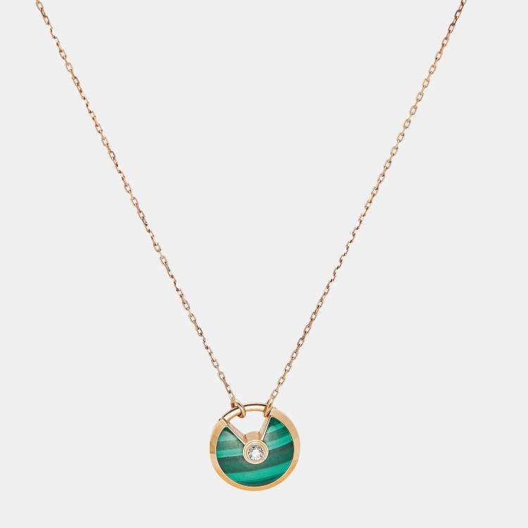 Pre Owned Cartier Amulette De Cartier Malachite Diamonds 18k Rose Gold Small Model Necklaces