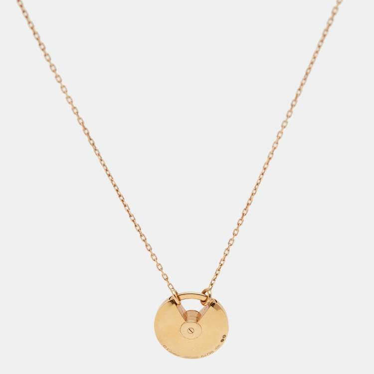 Pre Owned Cartier Amulette De Cartier Malachite Diamonds 18k Rose Gold Small Model Necklaces