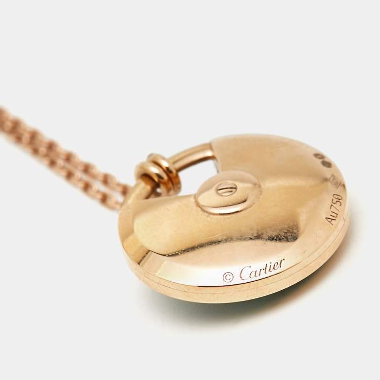 Pre Owned Cartier Amulette De Cartier Malachite Diamonds 18k Rose Gold Small Model Necklaces